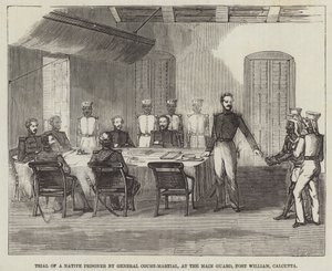 Juicio de un prisionero nativo por consejo de guerra, en la Guardia Principal, Fuerte William, Calcuta de English School